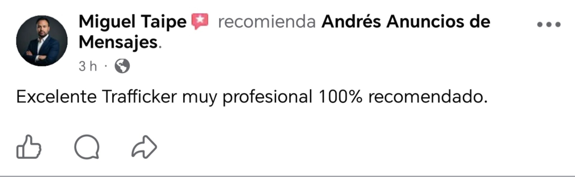 Recomendación de Miguel Taipe sobre Andrés Anuncios de Mensajes